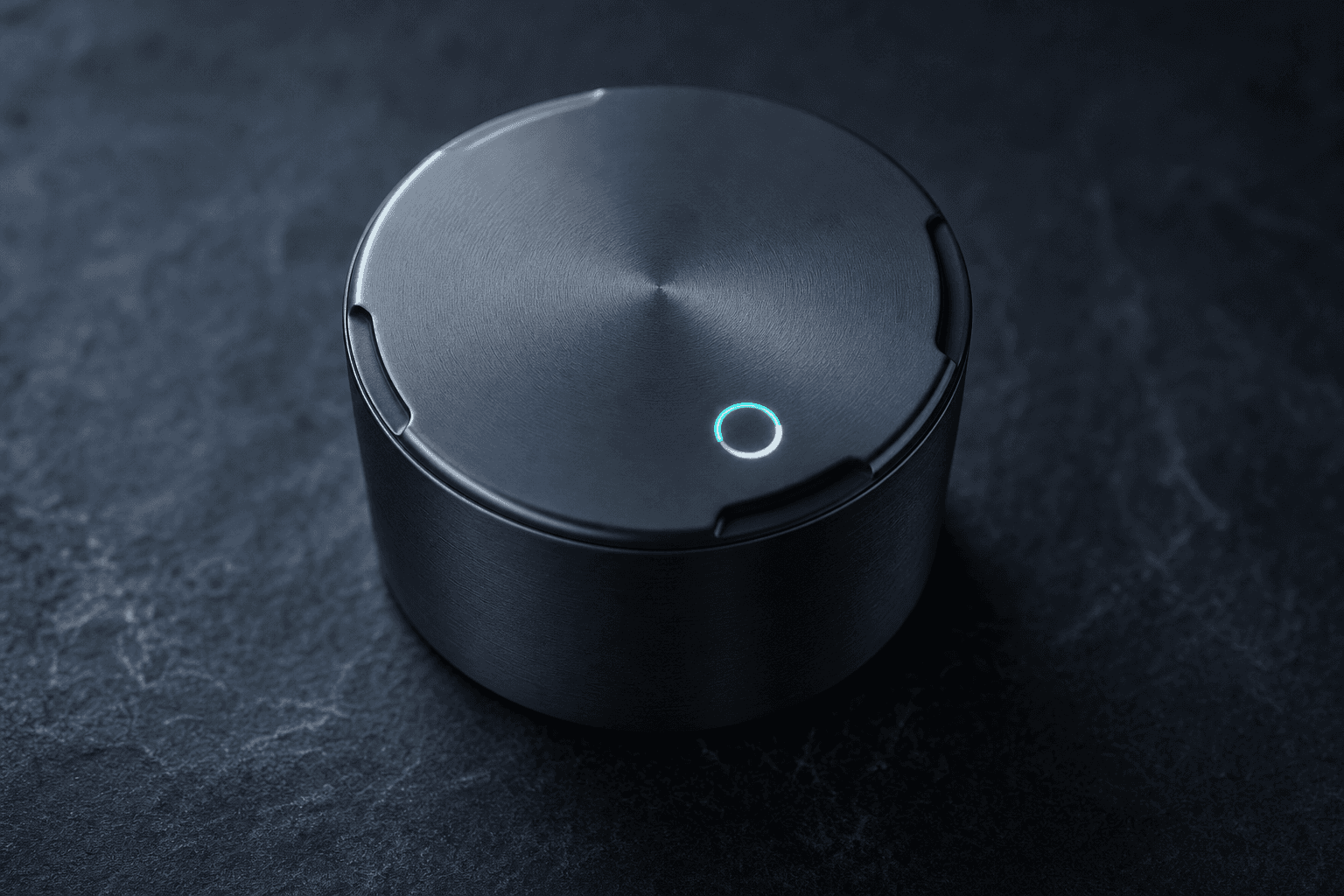 Close detail of a dark cap concept with a small status light